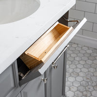 Water Creation 72" Palace Collection Quartz Carrara Cashmere Grey Bathroom Vanity Set with Hardware and F2-0009 Faucets in Polished Nickel (PVD) Finish PA72C-0509CG - Model Bath