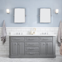 Water Creation 72" Palace Collection Quartz Carrara Cashmere Grey Bathroom Vanity Set with Hardware and F2-0009 Faucets, Mirror in Chrome Finish PA72D-0109CG - Model Bath