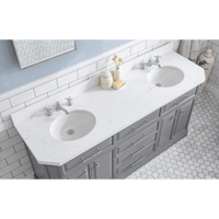 Water Creation 72" Palace Collection Quartz Carrara Cashmere Grey Bathroom Vanity Set with Hardware and F2-0009 Faucets, Mirror in Chrome Finish PA72D-0109CG - Model Bath
