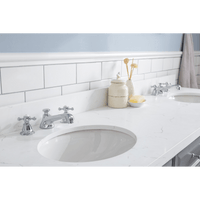 Water Creation 72" Palace Collection Quartz Carrara Cashmere Grey Bathroom Vanity Set with Hardware and F2-0009 Faucets, Mirror in Chrome Finish PA72D-0109CG - Model Bath
