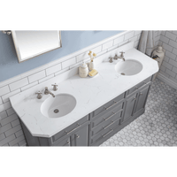 Water Creation 72" Palace Collection Quartz Carrara Cashmere Grey Bathroom Vanity Set with Hardware and F2-0009 Faucets, Mirror in Polished Nickel (PVD) Finish PA72D-0509CG - Model Bath
