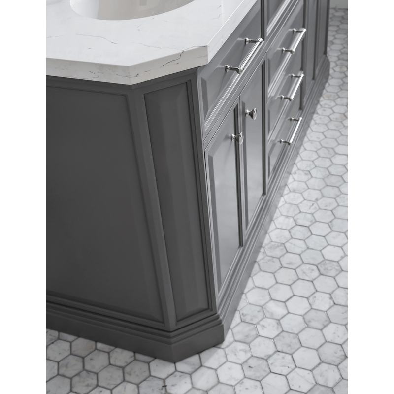 Water Creation 72" Palace Collection Quartz Carrara Cashmere Grey Bathroom Vanity Set with Hardware and F2-0009 Faucets, Mirror in Polished Nickel (PVD) Finish PA72D-0509CG - Model Bath