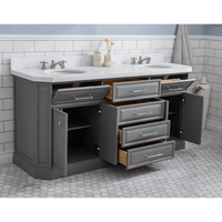 Water Creation 72" Palace Collection Quartz Carrara Cashmere Grey Bathroom Vanity Set with Hardware and F2-0009 Faucets, Mirror in Polished Nickel (PVD) Finish PA72D-0509CG - Model Bath