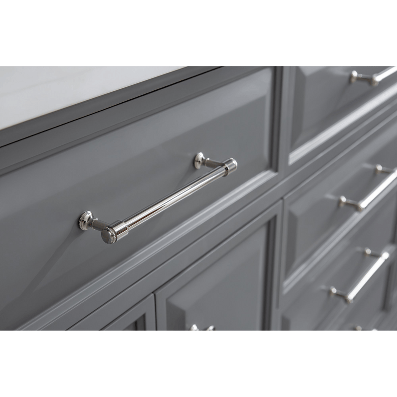 Water Creation 72" Palace Collection Quartz Carrara Cashmere Grey Bathroom Vanity Set with Hardware and F2-0012 Faucets in Polished Nickel (PVD) Finish PA72C-0512CG - Model Bath