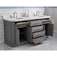 Water Creation 72" Palace Collection Quartz Carrara Cashmere Grey Bathroom Vanity Set with Hardware and F2-0012 Faucets in Polished Nickel (PVD) Finish PA72C-0512CG - Model Bath