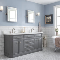Water Creation 72" Palace Collection Quartz Carrara Cashmere Grey Bathroom Vanity Set with Hardware and F2-0012 Faucets in Polished Nickel (PVD) Finish PA72C-0512CG - Model Bath