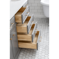 Water Creation 72" Palace Collection Quartz Carrara Cashmere Grey Bathroom Vanity Set with Hardware and F2-0012 Faucets in Satin Gold Finish and Only Mirrors in Chrome Finish PA72C-0612CG - Model Bath