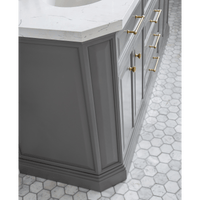 Water Creation 72" Palace Collection Quartz Carrara Cashmere Grey Bathroom Vanity Set with Hardware and F2-0012 Faucets in Satin Gold Finish and Only Mirrors in Chrome Finish PA72C-0612CG - Model Bath