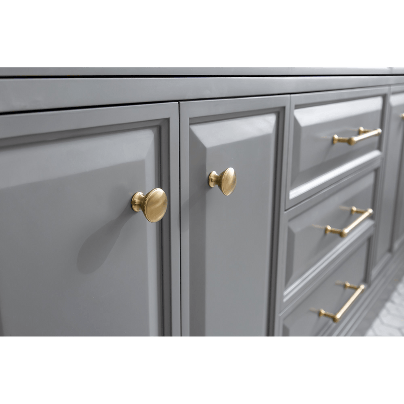 Water Creation 72" Palace Collection Quartz Carrara Cashmere Grey Bathroom Vanity Set with Hardware and F2-0012 Faucets in Satin Gold Finish and Only Mirrors in Chrome Finish PA72D-0612CG - Model Bath