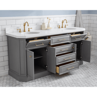 Water Creation 72" Palace Collection Quartz Carrara Cashmere Grey Bathroom Vanity Set with Hardware and F2-0012 Faucets in Satin Gold Finish and Only Mirrors in Chrome Finish PA72D-0612CG - Model Bath