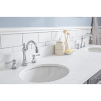 Water Creation 72" Palace Collection Quartz Carrara Cashmere Grey Bathroom Vanity Set with Hardware and F2-0012 Faucets, Mirror in Chrome Finish PA72D-0112CG - Model Bath