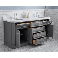 Water Creation 72" Palace Collection Quartz Carrara Cashmere Grey Bathroom Vanity Set with Hardware and F2-0012 Faucets, Mirror in Chrome Finish PA72D-0112CG - Model Bath