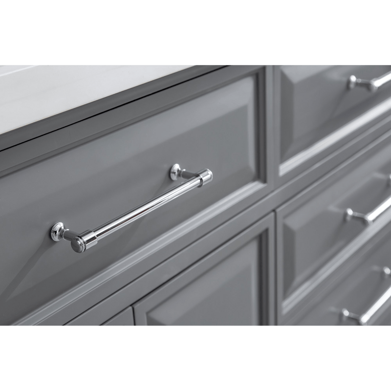 Water Creation 72" Palace Collection Quartz Carrara Cashmere Grey Bathroom Vanity Set with Hardware and F2-0012 Faucets, Mirror in Chrome Finish PA72D-0112CG - Model Bath
