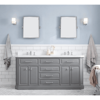 Water Creation 72" Palace Collection Quartz Carrara Cashmere Grey Bathroom Vanity Set with Hardware and F2-0013 Faucets in Chrome Finish PA72C-0113CG - Model Bath