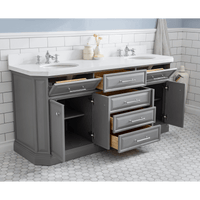 Water Creation 72" Palace Collection Quartz Carrara Cashmere Grey Bathroom Vanity Set with Hardware and F2-0013 Faucets in Chrome Finish PA72C-0113CG - Model Bath