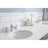 Water Creation 72" Palace Collection Quartz Carrara Cashmere Grey Bathroom Vanity Set with Hardware and F2-0013 Faucets in Chrome Finish PA72C-0113CG - Model Bath