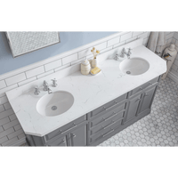 Water Creation 72" Palace Collection Quartz Carrara Cashmere Grey Bathroom Vanity Set with Hardware and F2-0013 Faucets in Chrome Finish PA72C-0113CG - Model Bath