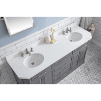 Water Creation 72" Palace Collection Quartz Carrara Cashmere Grey Bathroom Vanity Set with Hardware and F2-0013 Faucets, Mirror in Polished Nickel (PVD) Finish PA72D-0513CG - Model Bath