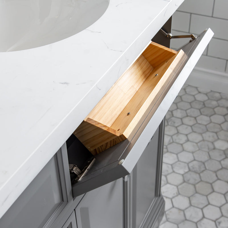 Water Creation 72" Palace Collection Quartz Carrara Cashmere Grey Bathroom Vanity Set with Hardware in Chrome Finish PA72A-0100CG - Model Bath