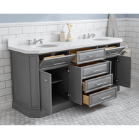 Water Creation 72" Palace Collection Quartz Carrara Cashmere Grey Bathroom Vanity Set with Hardware, Mirror in Chrome Finish PA72B-0100CG - Model Bath