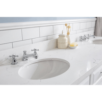 Water Creation 72" Palace Collection Quartz Carrara Pure White Bathroom Vanity Set with Hardware and F2-0009 Faucets in Chrome Finish PA72C-0109PW - Model Bath