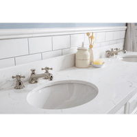 Water Creation 72" Palace Collection Quartz Carrara Pure White Bathroom Vanity Set with Hardware and F2-0009 Faucets in Polished Nickel (PVD) Finish PA72C-0509PW - Model Bath
