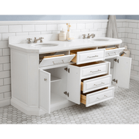Water Creation 72" Palace Collection Quartz Carrara Pure White Bathroom Vanity Set with Hardware and F2-0009 Faucets in Polished Nickel (PVD) Finish PA72C-0509PW - Model Bath