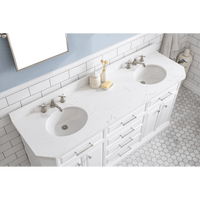 Water Creation 72" Palace Collection Quartz Carrara Pure White Bathroom Vanity Set with Hardware and F2-0009 Faucets in Polished Nickel (PVD) Finish PA72C-0509PW - Model Bath