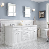 Water Creation 72" Palace Collection Quartz Carrara Pure White Bathroom Vanity Set with Hardware and F2-0009 Faucets, Mirror in Chrome Finish PA72D-0109PW - Model Bath