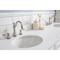 Water Creation 72" Palace Collection Quartz Carrara Pure White Bathroom Vanity Set with Hardware and F2-0012 Faucets in Polished Nickel (PVD) Finish PA72C-0512PW - Model Bath