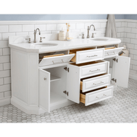 Water Creation 72" Palace Collection Quartz Carrara Pure White Bathroom Vanity Set with Hardware and F2-0012 Faucets in Polished Nickel (PVD) Finish PA72C-0512PW - Model Bath