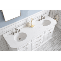Water Creation 72" Palace Collection Quartz Carrara Pure White Bathroom Vanity Set with Hardware and F2-0012 Faucets in Polished Nickel (PVD) Finish PA72C-0512PW - Model Bath
