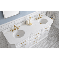 Water Creation 72" Palace Collection Quartz Carrara Pure White Bathroom Vanity Set with Hardware and F2-0012 Faucets in Satin Gold Finish and Only Mirrors in Chrome Finish PA72C-0612PW - Model Bath