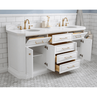 Water Creation 72" Palace Collection Quartz Carrara Pure White Bathroom Vanity Set with Hardware and F2-0012 Faucets in Satin Gold Finish and Only Mirrors in Chrome Finish PA72C-0612PW - Model Bath