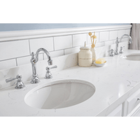 Water Creation 72" Palace Collection Quartz Carrara Pure White Bathroom Vanity Set with Hardware and F2-0012 Faucets, Mirror in Chrome Finish PA72D-0112PW - Model Bath