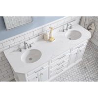 Water Creation 72" Palace Collection Quartz Carrara Pure White Bathroom Vanity Set with Hardware and F2-0012 Faucets, Mirror in Chrome Finish PA72D-0112PW - Model Bath