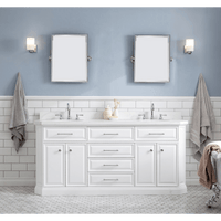 Water Creation 72" Palace Collection Quartz Carrara Pure White Bathroom Vanity Set with Hardware and F2-0012 Faucets, Mirror in Chrome Finish PA72D-0112PW - Model Bath