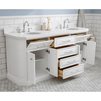 Water Creation 72" Palace Collection Quartz Carrara Pure White Bathroom Vanity Set with Hardware and F2-0012 Faucets, Mirror in Chrome Finish PA72D-0112PW - Model Bath