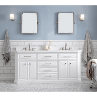Water Creation 72" Palace Collection Quartz Carrara Pure White Bathroom Vanity Set with Hardware and F2-0012 Faucets, Mirror in Polished Nickel (PVD) Finish PA72D-0512PW - Model Bath