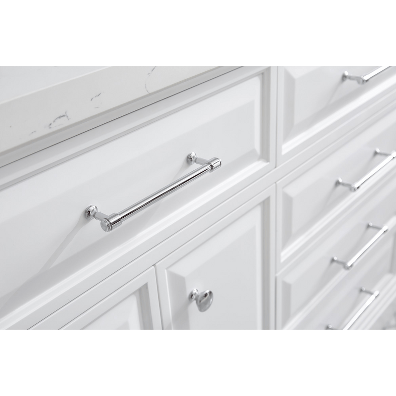 Water Creation 72" Palace Collection Quartz Carrara Pure White Bathroom Vanity Set with Hardware and F2-0013 Faucets in Chrome Finish PA72C-0113PW - Model Bath