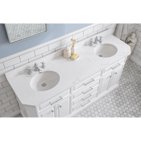 Water Creation 72" Palace Collection Quartz Carrara Pure White Bathroom Vanity Set with Hardware and F2-0013 Faucets in Chrome Finish PA72C-0113PW - Model Bath