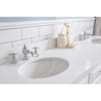 Water Creation 72" Palace Collection Quartz Carrara Pure White Bathroom Vanity Set with Hardware and F2-0013 Faucets in Chrome Finish PA72C-0113PW - Model Bath