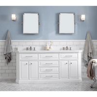 Water Creation 72" Palace Collection Quartz Carrara Pure White Bathroom Vanity Set with Hardware and F2-0013 Faucets in Polished Nickel (PVD) Finish PA72C-0513PW - Model Bath