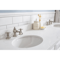 Water Creation 72" Palace Collection Quartz Carrara Pure White Bathroom Vanity Set with Hardware and F2-0013 Faucets in Polished Nickel (PVD) Finish PA72C-0513PW - Model Bath
