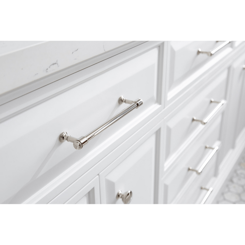 Water Creation 72" Palace Collection Quartz Carrara Pure White Bathroom Vanity Set with Hardware and F2-0013 Faucets in Polished Nickel (PVD) Finish PA72C-0513PW - Model Bath