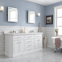 Water Creation 72" Palace Collection Quartz Carrara Pure White Bathroom Vanity Set with Hardware and F2-0013 Faucets in Polished Nickel (PVD) Finish PA72C-0513PW - Model Bath