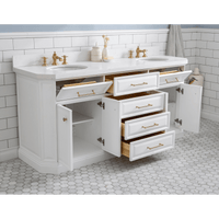Water Creation 72" Palace Collection Quartz Carrara Pure White Bathroom Vanity Set with Hardware and F2-0013 Faucets in Satin Gold Finish and Only Mirrors in Chrome Finish PA72D-0613PW - Model Bath