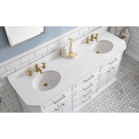 Water Creation 72" Palace Collection Quartz Carrara Pure White Bathroom Vanity Set with Hardware and F2-0013 Faucets in Satin Gold Finish and Only Mirrors in Chrome Finish PA72C-0613PW - Model Bath