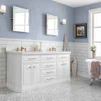 Water Creation 72" Palace Collection Quartz Carrara Pure White Bathroom Vanity Set with Hardware and F2-0013 Faucets in Satin Gold Finish and Only Mirrors in Chrome Finish PA72D-0613PW - Model Bath