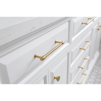 Water Creation 72" Palace Collection Quartz Carrara Pure White Bathroom Vanity Set with Hardware and F2-0013 Faucets in Satin Gold Finish and Only Mirrors in Chrome Finish PA72D-0613PW - Model Bath